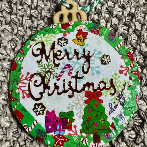 A set of 4 new unique handmade wooden 3x3” Christmas tree hanging ornaments $40 - Picture 5 of 13